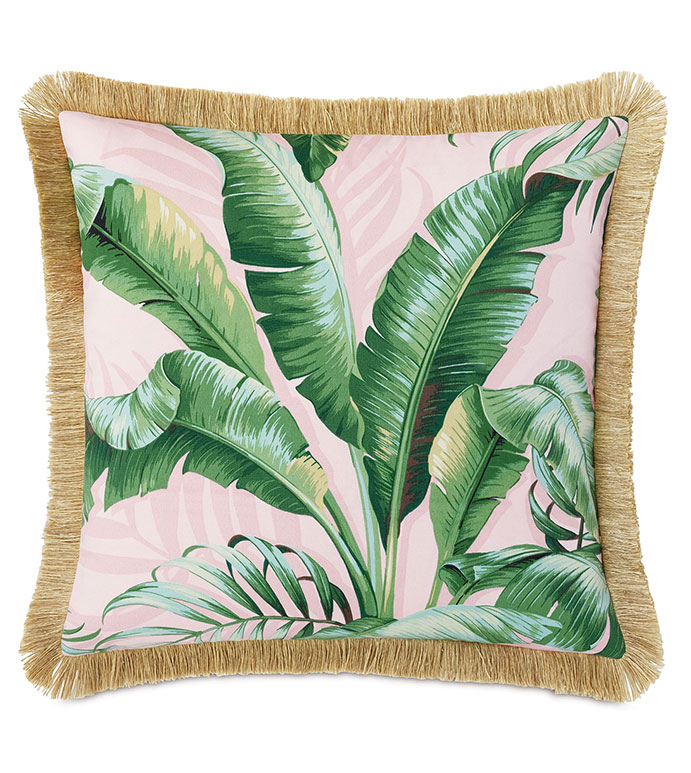 Abaca Fringe Decorative Pillow in Flamingo