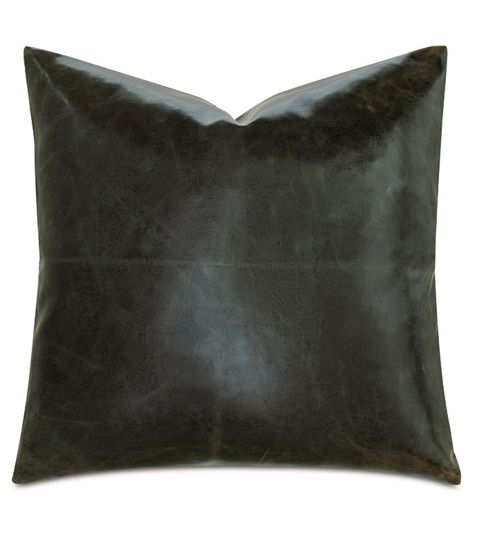 Muse Vegan Leather Decorative Pillow in Emerald