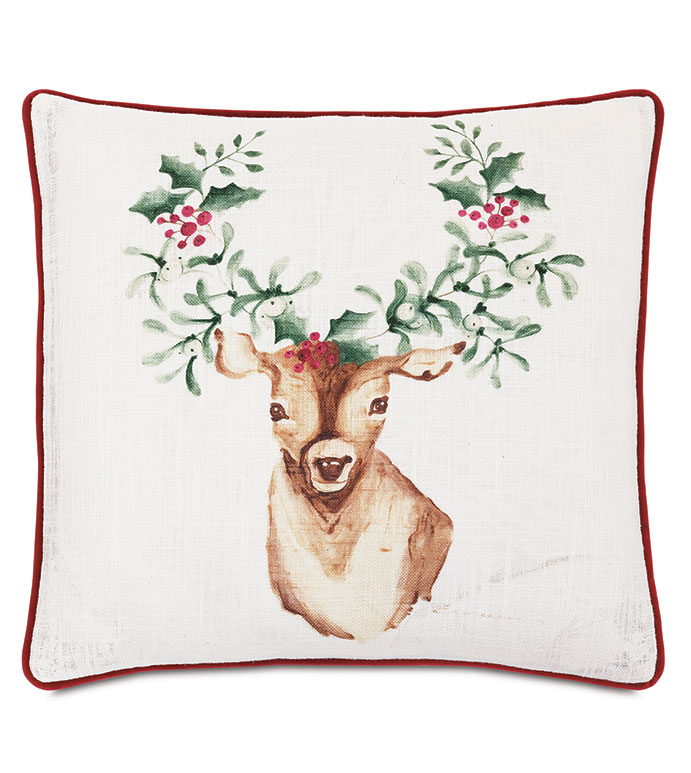 Reindeer Wreath Decorative Pillow
