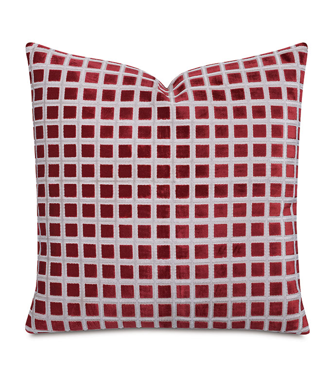 Stamp Cut Velvet Decorative Pillow In Ruby