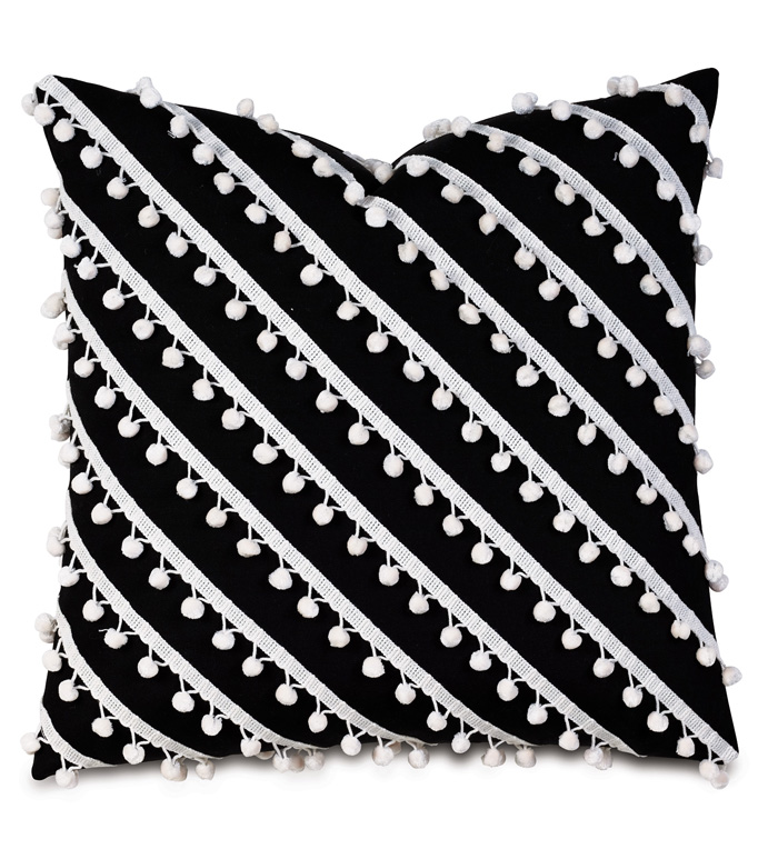 Cove Ball Trim Decorative Pillow in Black