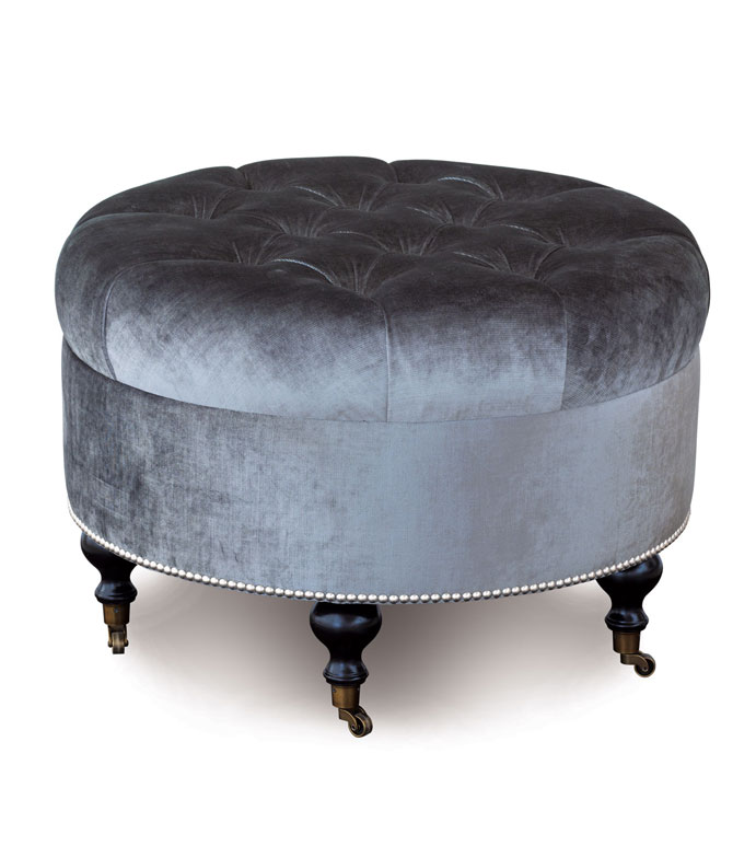 Velda Charcoal Round Ottoman