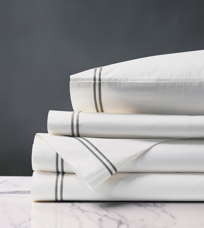 Enzo Satin Stitch Sheet Set in Dove