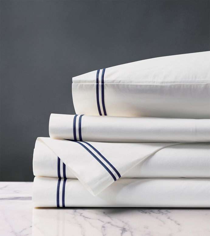 Enzo Satin Stitch Sheet Set in Navy