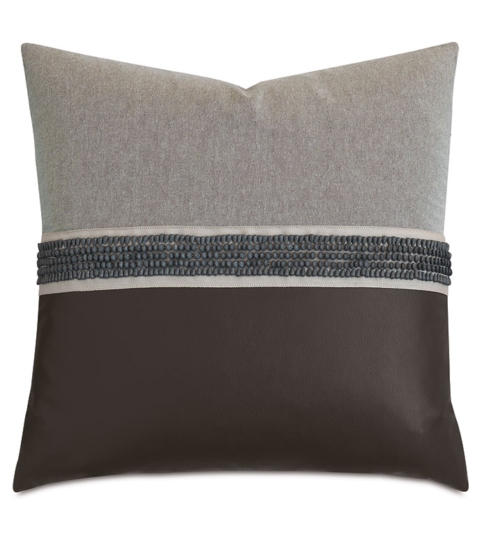 Sheldon Beaded Border Decorative Pillow in Granite