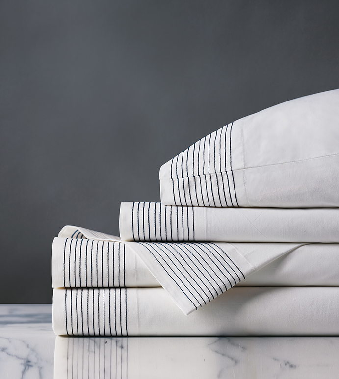 Marsden Satin Stitch Sheet Set in Navy