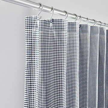 MALAYA GINGHAM SHOWER CURTAIN IN NAVY