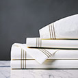 Tessa Satin Stitch Sheet Set in White/Sable