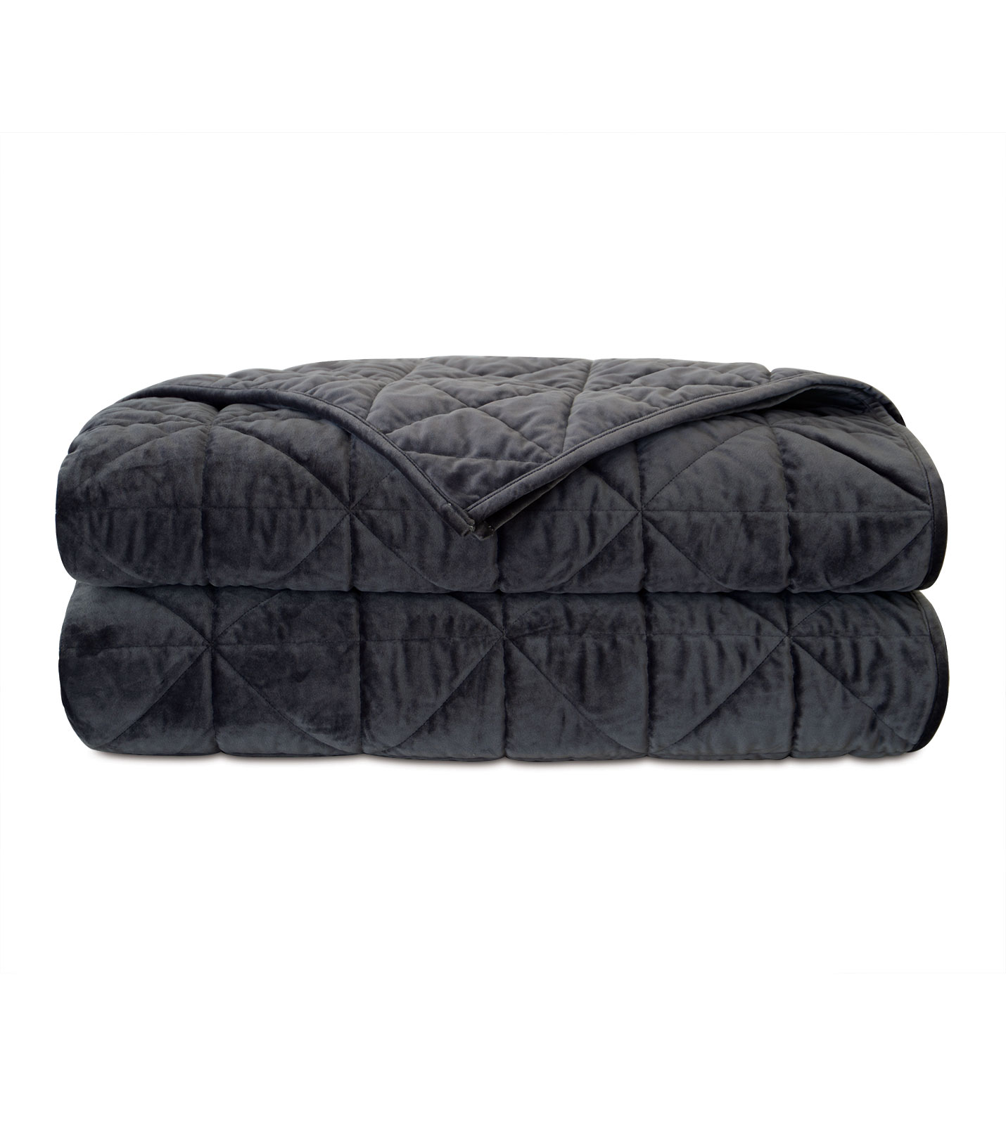 Nova Quilted Velvet Coverlet In Slate | Eastern Accents